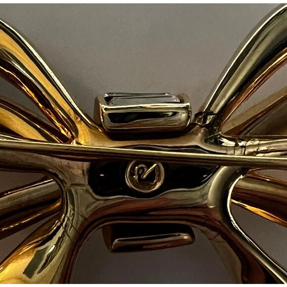 Vintage SWAROVSKI Large Double Bow Brooch Pin Figural Signed Crystal Goldtone - Picture 3 of 3